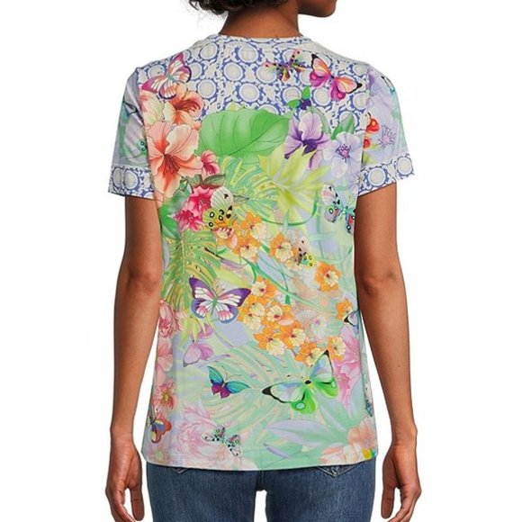 Johnny Was Cozumel Favorite Swing Tee Shirt Floral Butterfly Top Violet Green NW - Picture 8 of 16